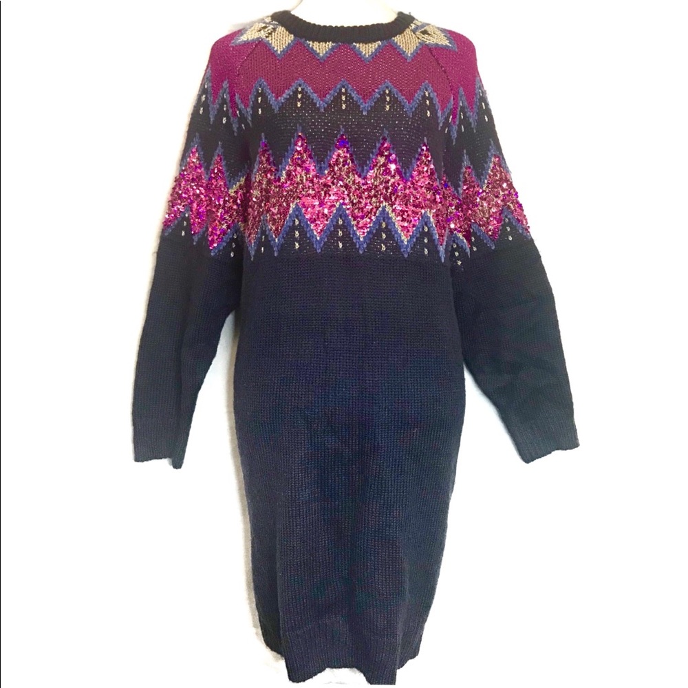 💎 Solutions Sequin zigzag chunky sweater dress